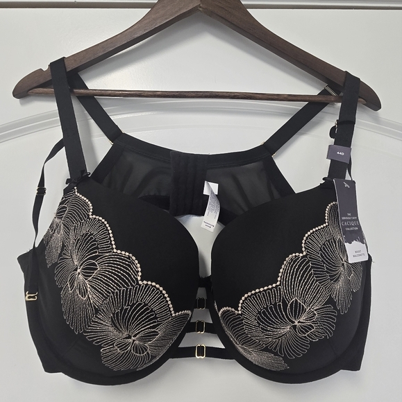 NWT Cacique Boost Balconette Black Gold Embroid Padding Bra C657 F5743 SIZE 44D - Picture 8 of 8